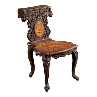 19th Century Black Forest Carved Walnut Valet Chair For Sale