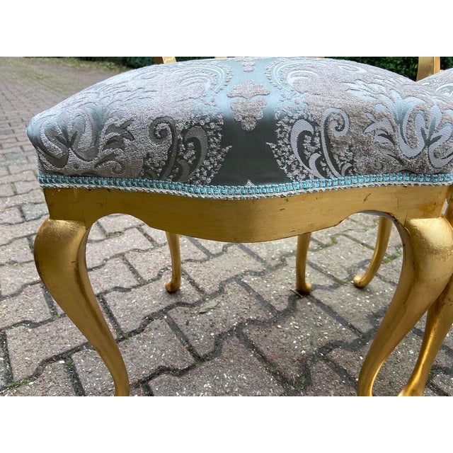 1950 French Louis XVI Gold Damask Side Chairs – Pair For Sale - Image 10 of 14