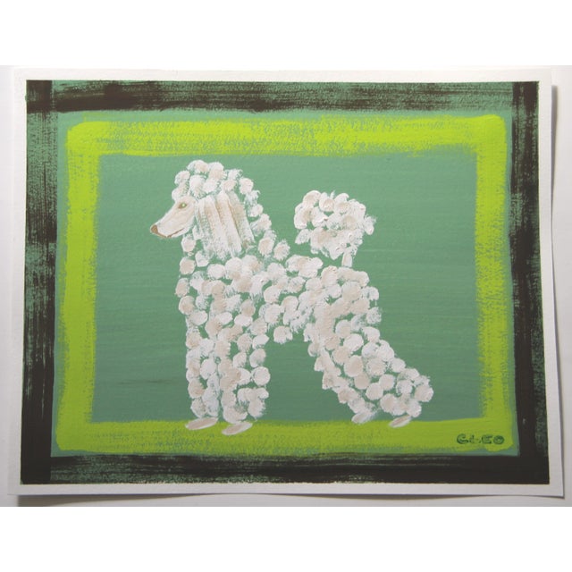 Contemporary Dog Poodle Expressionism Minimalism Pop Art Americana Green Beige Brown Original Painting by Cleo Plowden For Sale - Image 3 of 3