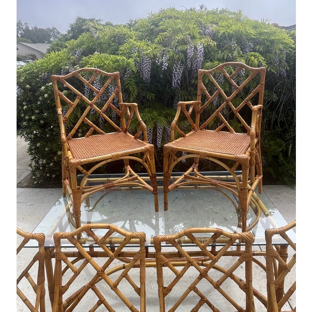 Wood Italian Vintage Rattan Chippendale Style Dining Chairs, Set of 6 After Dal Vera For Sale - Image 7 of 8