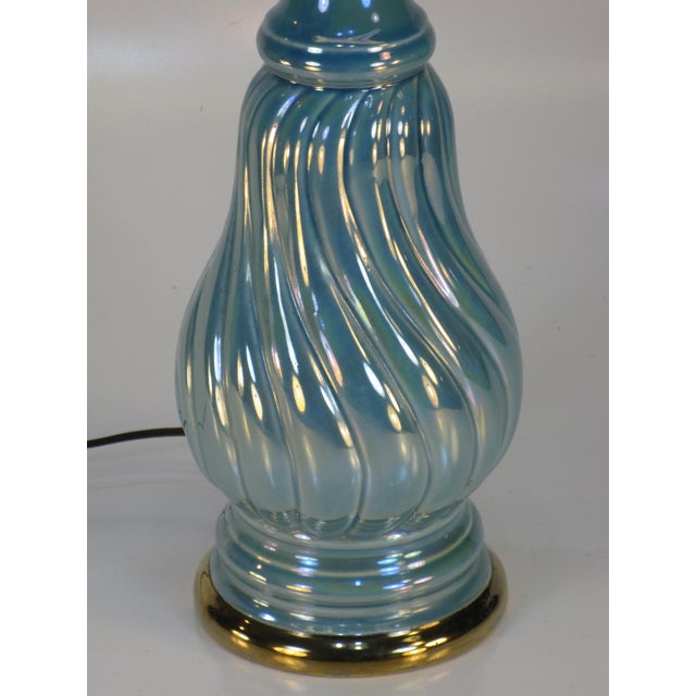 Mid 20th Century Neoclassical Fantasy, Sea Foam Blue, Porcelain Pale Blue Luster Table Lamp For Sale - Image 4 of 7
