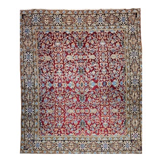 Vintage Persian Mahal Sultanabad Rug, Hand-Knotted Wool, Geometric Pattern, 10x13, Red & Blue For Sale
