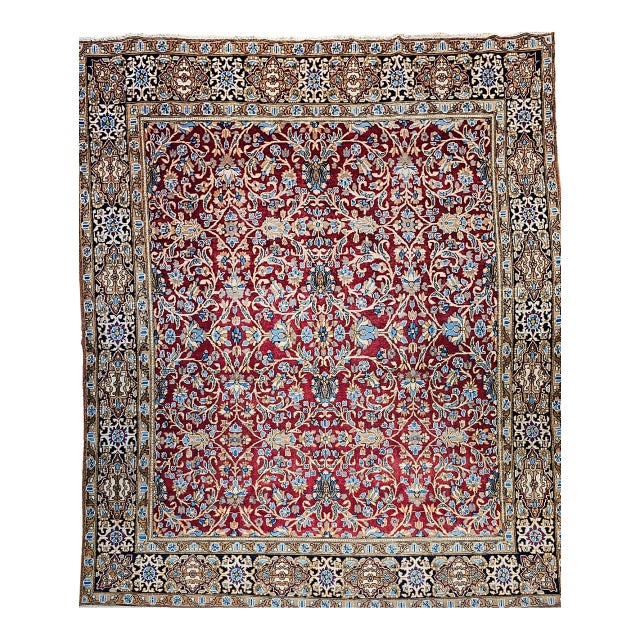 Vintage Persian Mahal Sultanabad Rug, Hand-Knotted Wool, Geometric Pattern, 10x13, Red & Blue For Sale