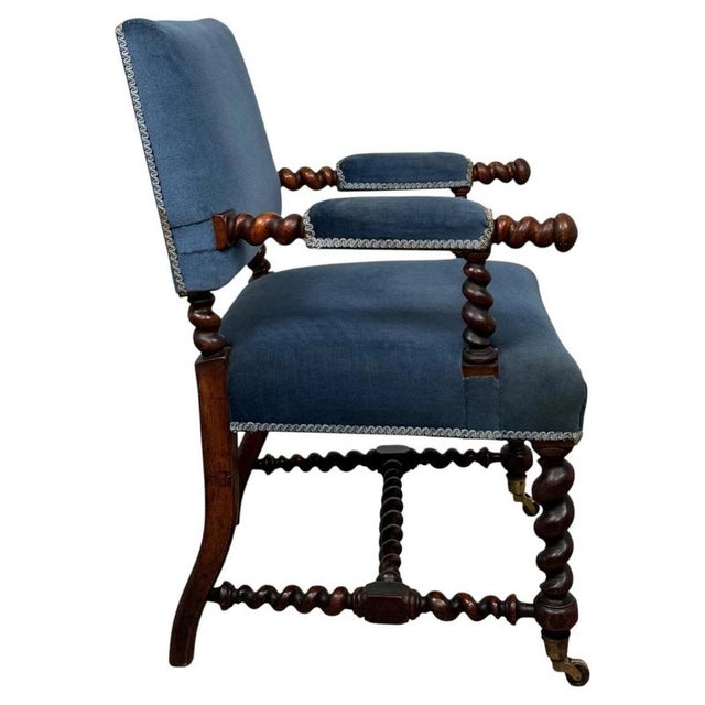 Antique English Victorian Carved Oak Barley Twist Armchair For Sale - Image 6 of 14