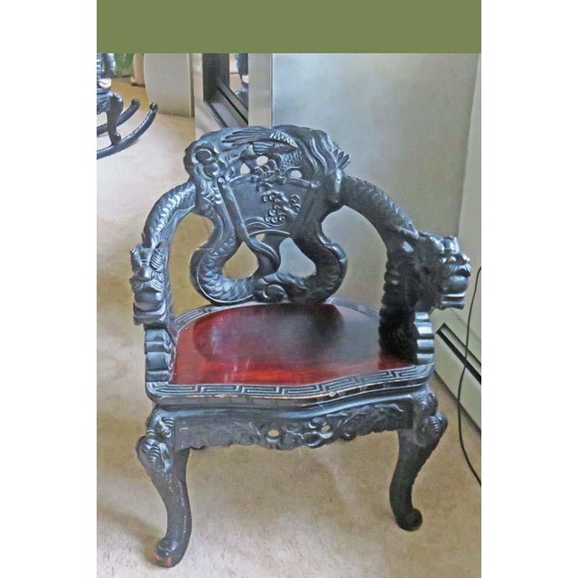 Art Deco Rare Matched Set of Antique Chinese Dragon Armchair and Rocker For Sale - Image 3 of 6