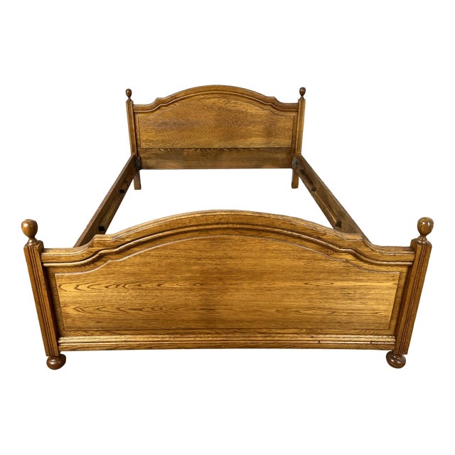 Vintage French Double Bed Frame with Carved Headboard For Sale