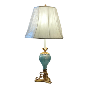 Mid 20th Century Regency Style Desk Lamp W/ Murano Blue Swirled Opalescent Glass