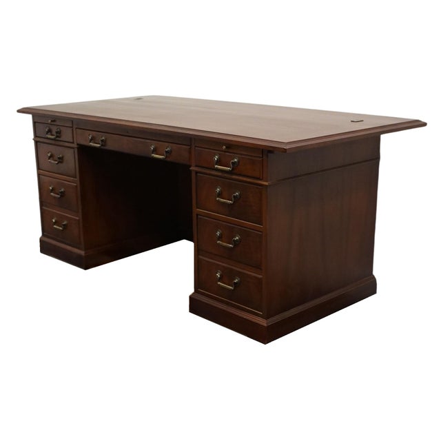 Traditional Late 20th Century Kimball Furniture Solid Cherry Traditional Style 72" Executive Office Desk For Sale - Image 3 of 13