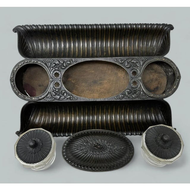 Early 19th Century Antique French Regency Grand Tour Bronze Crystal Desk Set Inkstand Encrier 19Ct For Sale - Image 5 of 9