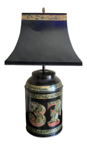 Black Gold Chinoiserie Italian Tole Tea Canister Table Lamp