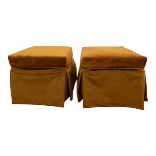 Custom Velvet Skirted Ottoman (Set of 2) For Sale