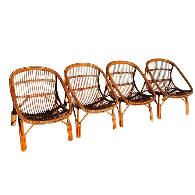 Wood Vintage French Rattan Armchairs, 1960s, Set of 4 For Sale - Image 7 of 18