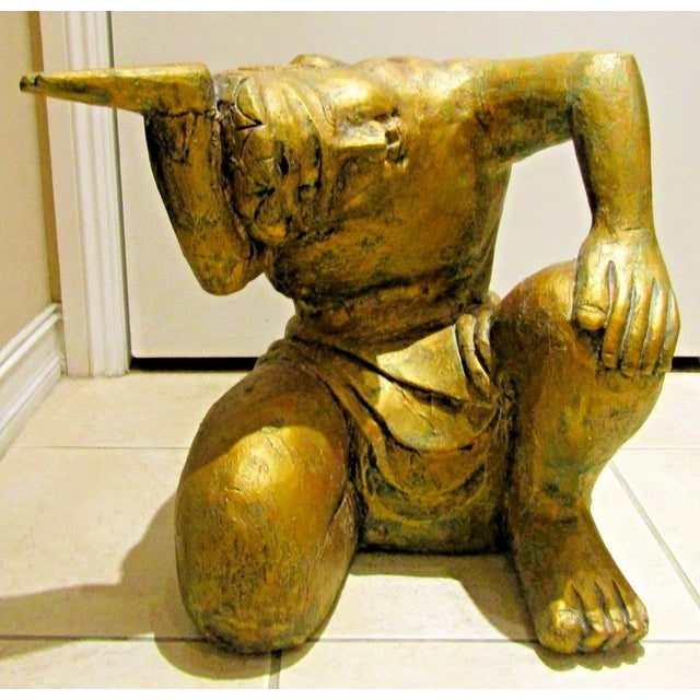 Vintage Gilded Carved Wood Asian Figural Side Table With Glass Top Circa 1980s For Sale - Image 11 of 15