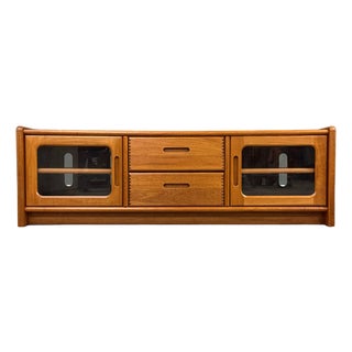 1970s Refinished Teak Low Tv Console Credenza For Sale