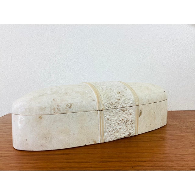 Stone Vintage 1980s Tessellated Stone & Reed Oval Lidded Box / Maitland Smith Style For Sale - Image 7 of 10