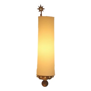 Large Wall Lamp in Gilt Metal with Resin Beads and Off-White Paper Lampshade, France, 1940s For Sale