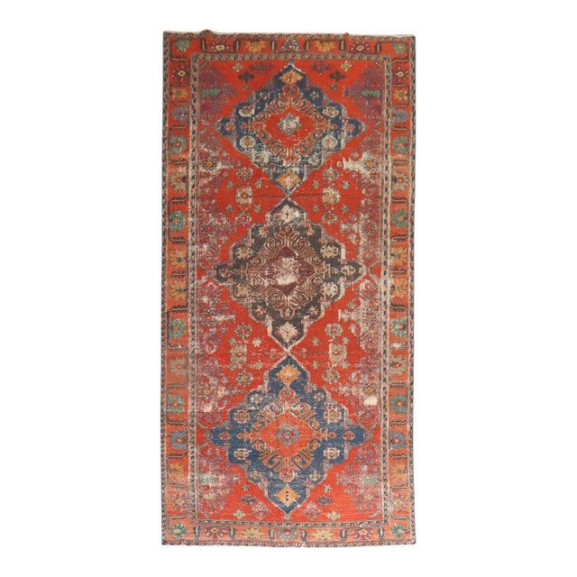 Antique Zabihi Collection Caucasian Soumac Flatweave Worn Gallery Size Rug For Sale