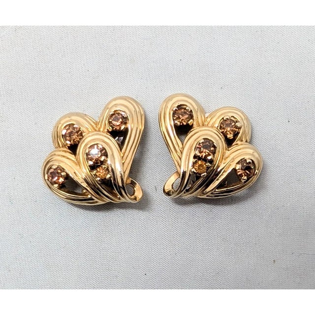 Metal Vintage 1960s Signed Jomaz Goldtone Faux-Topaz Clip Earrings-2 Pieces For Sale - Image 7 of 9