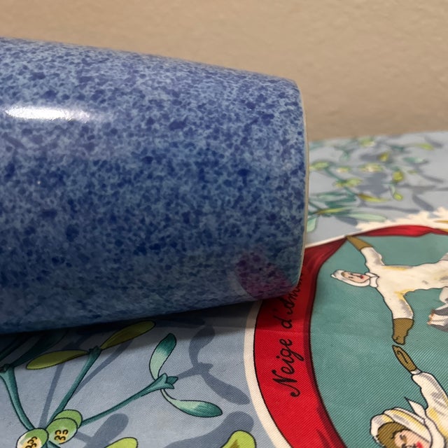 1970s Vintage Minimalist Flared Ceramic Vessel in Speckled Cobalt Blue Glaze For Sale - Image 5 of 7