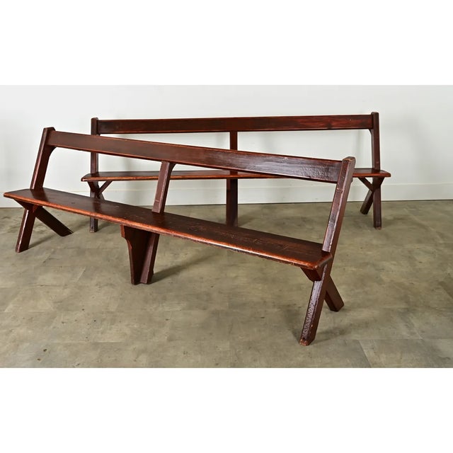 Early 20th Century Pair of English Pine Benches For Sale - Image 4 of 12