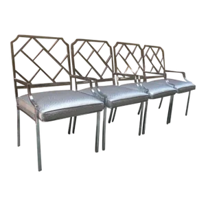 1970s Milo Baughman Attributed Chrome Chippendale Armchairs - Set of 4