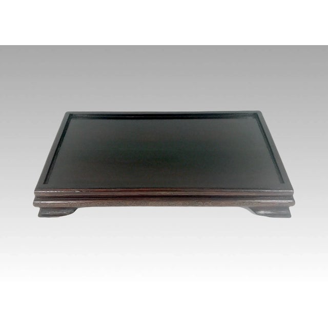 Chinese Large Antique Oriental Rectangular Wood Display Stand Inlaid With Silver Wire 15.5" X 9" For Sale - Image 3 of 11