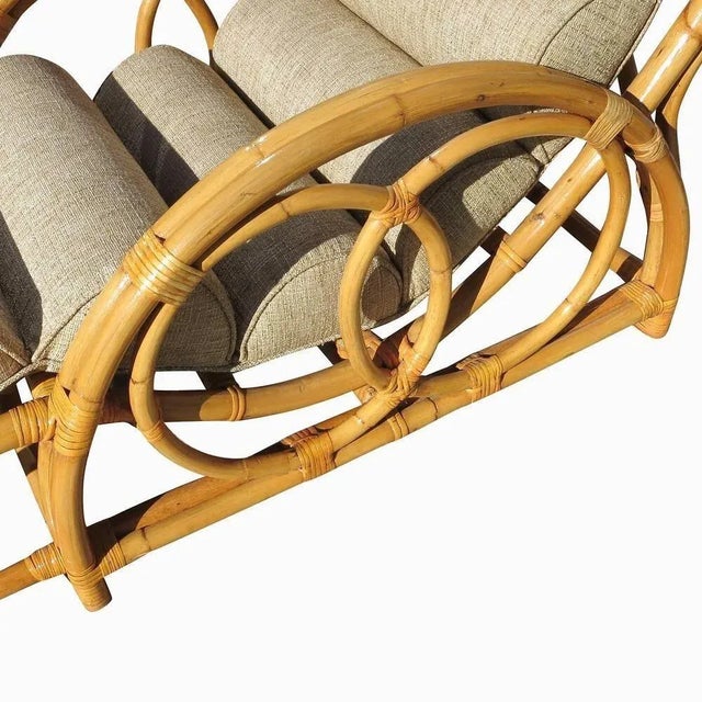 1950s Restored Circles & Speed Arm Rattan Chaise Lounge Chair For Sale - Image 5 of 6