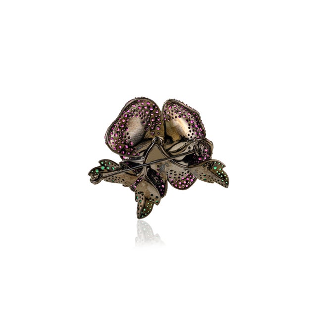 Exquisite Camellia Blooming Rose Brooch With Pave Set Gemstones by Carat&her For Sale - Image 4 of 6