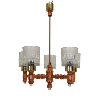 Mid-Century Wood Chandelier attributed to Instala Jilove U Decina, 1960s For Sale