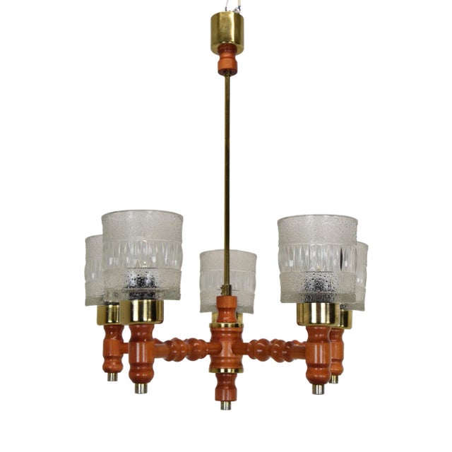 Mid-Century Wood Chandelier attributed to Instala Jilove U Decina, 1960s For Sale