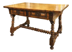 17th Century Spanish Walnut Table or Desk With Turned Legs and Stretcher