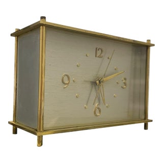 Vintage Ge Telechron Brass Desk Clock Mid Century Modern West Germany For Sale