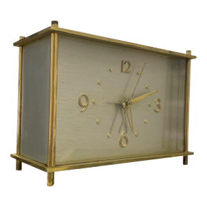 Vintage Ge Telechron Brass Desk Clock Mid Century Modern West Germany