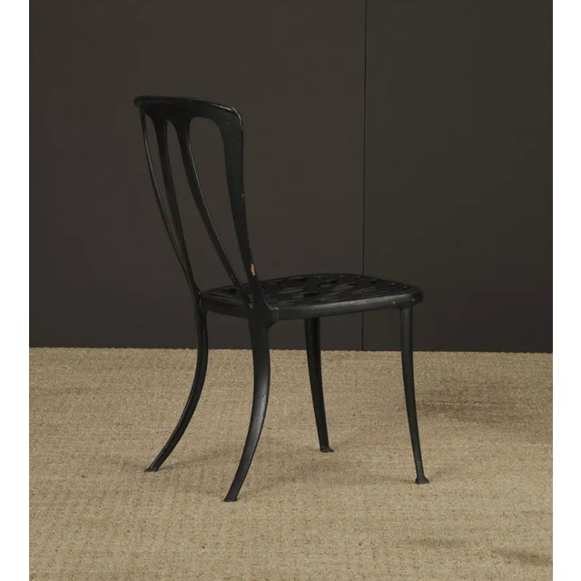 Set of 8 Vintage Metal Café Chairs, Tolix Style Industrial Dining Chairs, French Bistro Patio Chairs, Black & Green Metal Chairs For Sale - Image 4 of 14