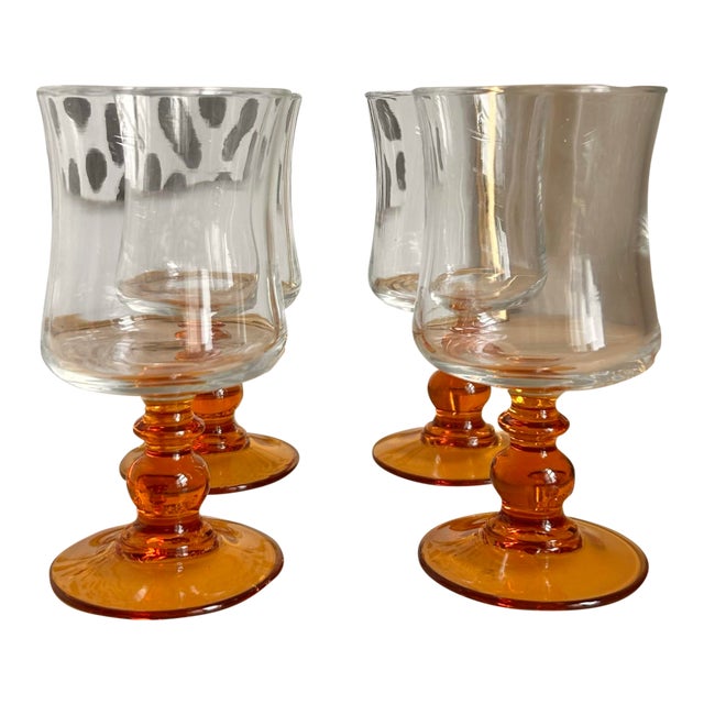 Vintage 1970s Amber Liqueur / Dessert Wine Glasses- Set of 4 For Sale