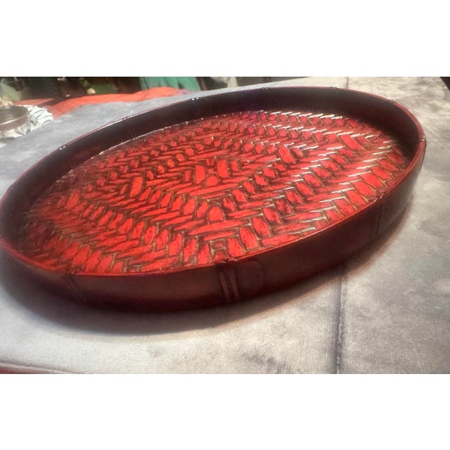 Wood Vintage Otagiri Handcrafted Japan Round Lacquerware Tray MCM For Sale - Image 7 of 7