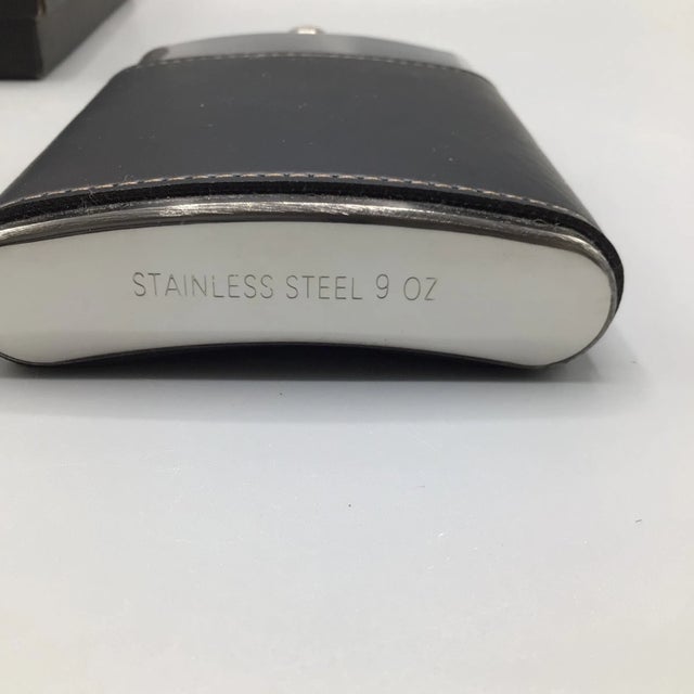 Metal Vintage Mad Man Elite Stainless Steel Flask Set With 4 Shot Glasses, 1 Flask and 1 Funnel in Original Gift Box - 7 Piece For Sale - Image 7 of 13