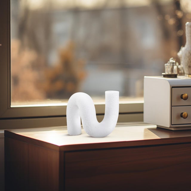 2020s White Abstract Curved Tube Vase Short For Sale - Image 5 of 11
