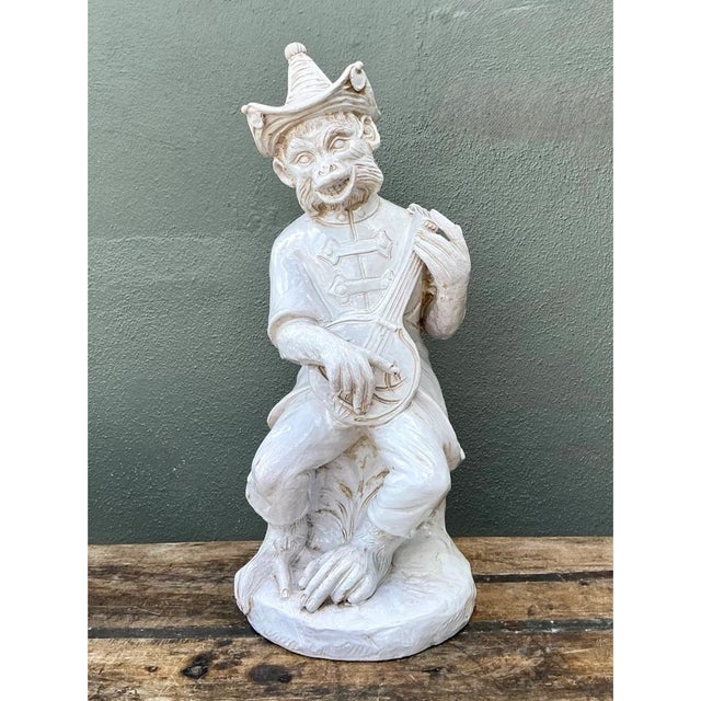 Mid 20th Century Vintage White Ceramic Monkey Musician Figure For Sale - Image 5 of 12