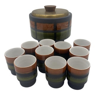 Pottery Punch Bowl and Cups from Dümler & Breiden, West Germany, 1970s, Set of 11 For Sale