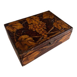 Folk Art Hand-Carved Wooden Box with Grapes and Leaves For Sale