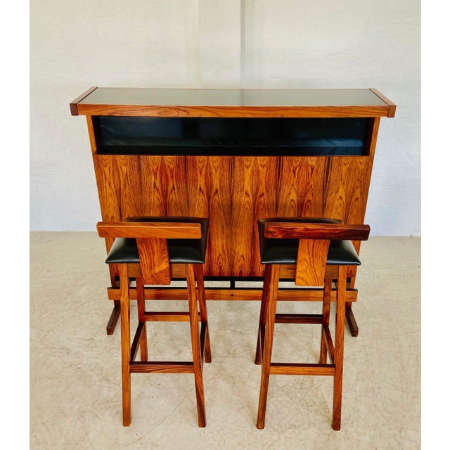 Mid-Century Danish Rosewood Bar and Stools by Neils Erik and Glasdam Jensen for Vantinge Møbelindustri, 1960s, Set of 3 For Sale - Image 3 of 18