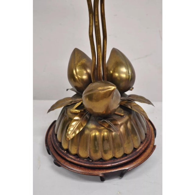 Chinoiserie Vintage Chinese Bronze Fruit & Lotus Vine Leaf Chinoiserie Table Lamp For Sale - Image 3 of 11