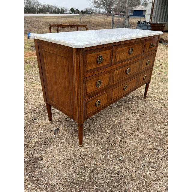 19th Century Louis XVI Carrara Marble Top Chest of Drawer / Commodes For Sale - Image 12 of 12