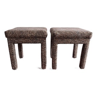 Vintage Pair of Leopard Print Upholstered Vanity Stools – Hollywood Regency Style For Sale