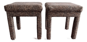 Vintage Pair of Leopard Print Upholstered Vanity Stools – Hollywood Regency Style