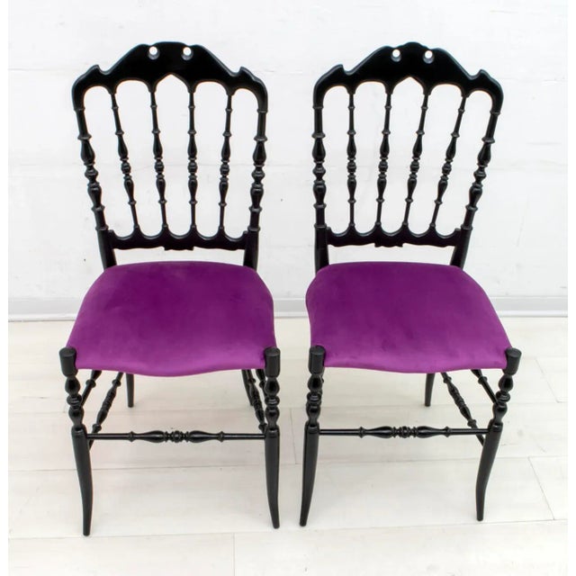 Black Set of Mid-Century Italian Chiavari Dining Chairs by Giuseppe Descalzi, 1950s For Sale - Image 8 of 9