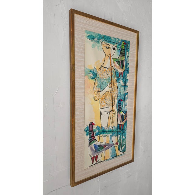 Pair of Whimsical European Mid Century Watercolor Paintings For Sale - Image 10 of 14