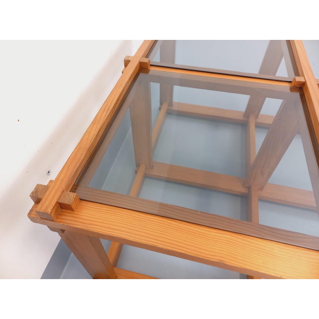 Vintage Square Coffee Table in Pine and Smoked Glass, 1970s For Sale - Image 15 of 18