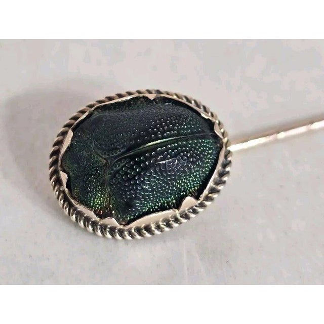 Antique Egyptian Revival Victorian 9ct Gold Scarab Beetle Pin For Sale - Image 6 of 18